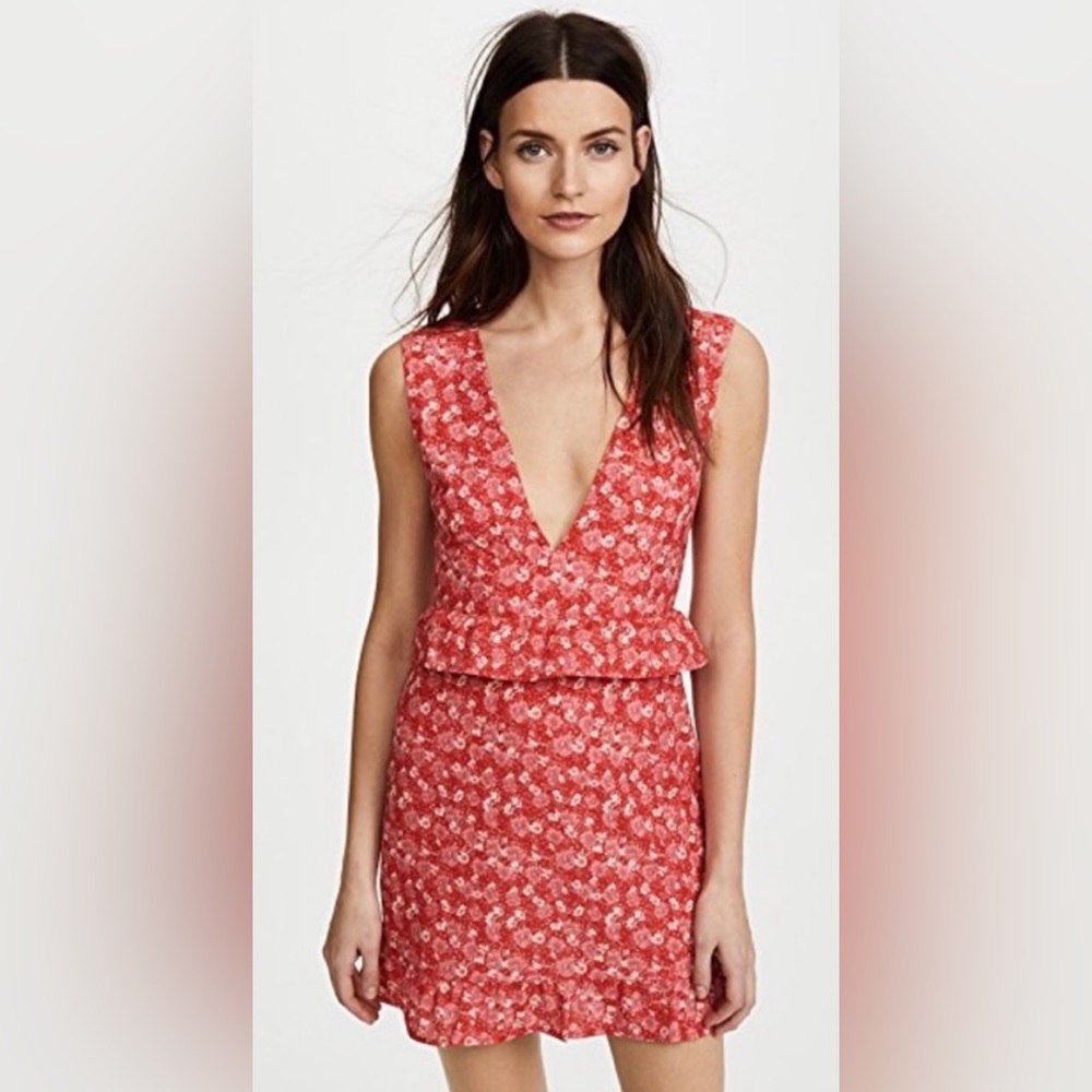 NIGHTWALKER Small Red Floral Deep-V Mini Dress Zipper Back